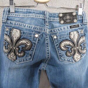 Miss Me Jeans Girls 16 Regular Denim Capri Fleur de Lis Python Bling JK6163P